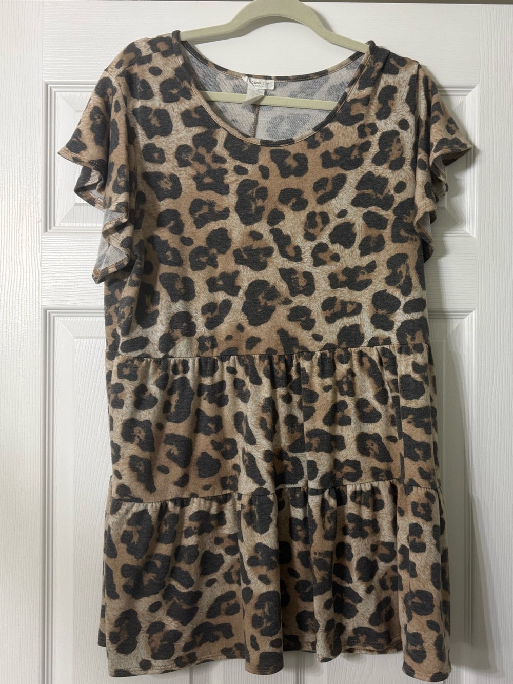 Chic Soul: Leopard Print Tiered Tunic - Tan & Black